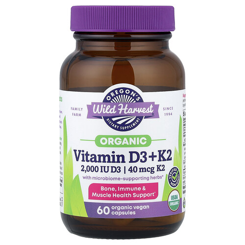 Oregon's Wild Harvest Organic Vitamin D3 + K2, 60 Organic Vegan Capsules