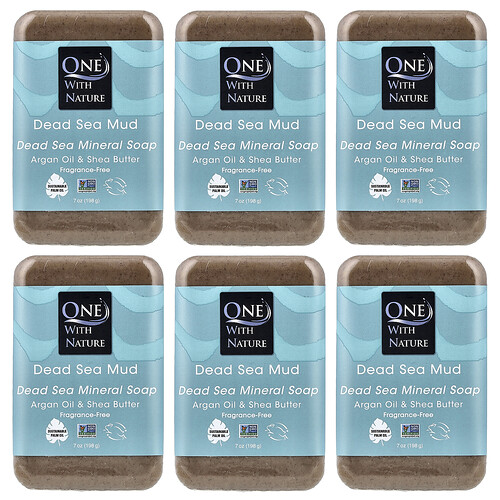 One With Nature Dead Sea Mud Mineral Bar Soap, Fragrance-Free, 6 Count, 7 oz (198 g) Each