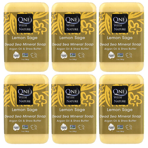 One With Nature Dead Sea Mineral Bar Soap, Lemon Sage, 6 Count, 7 oz (198 g) Each