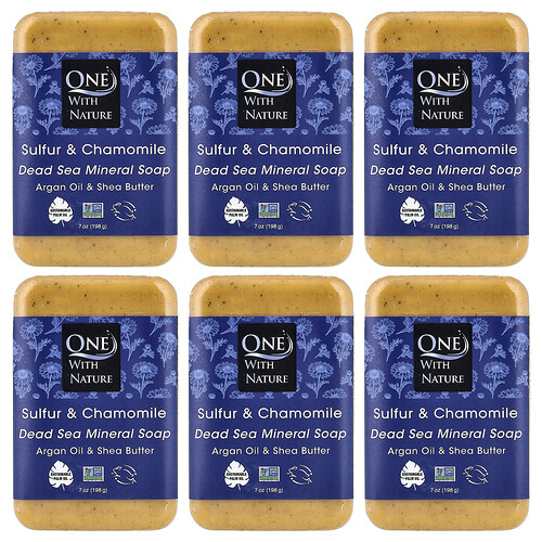 One With Nature Dead Sea Mineral Bar Soap, Sulfur & Chamomile, 6 Count, 7 oz (198 g) Each