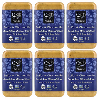 One with Nature, Dead Sea Mineral Bar Soap, Sulfur & Chamomile, 6 Count, 7 oz (198 g) Each