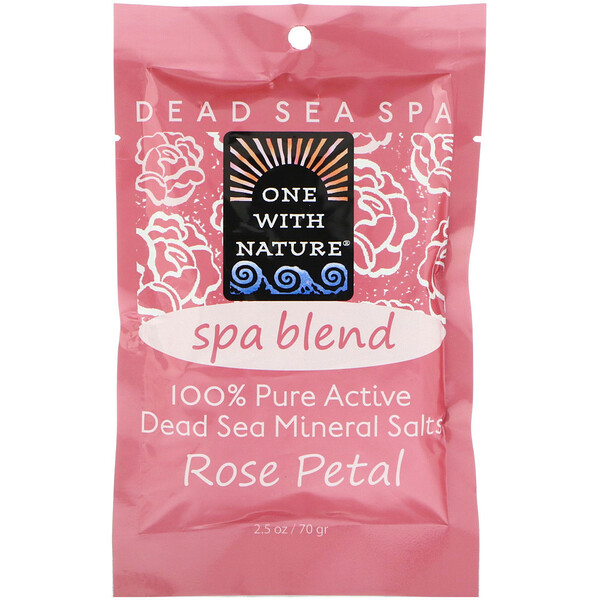 One with Nature‏, Dead Sea Spa, Mineral Salts, Spa Blend, Rose Petal, 2.5 oz (70 g)