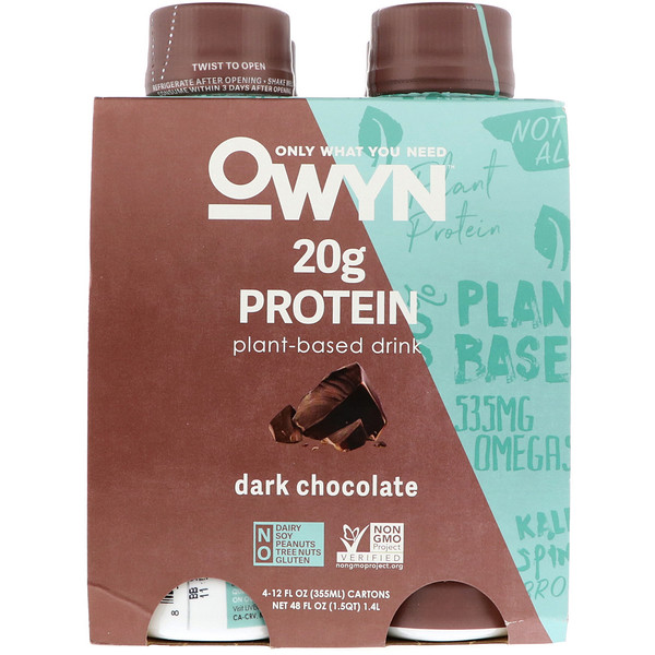 OWYN, Protein Plant-Based Shake, Dark Chocolate, 4 Shakes, 12 fl oz