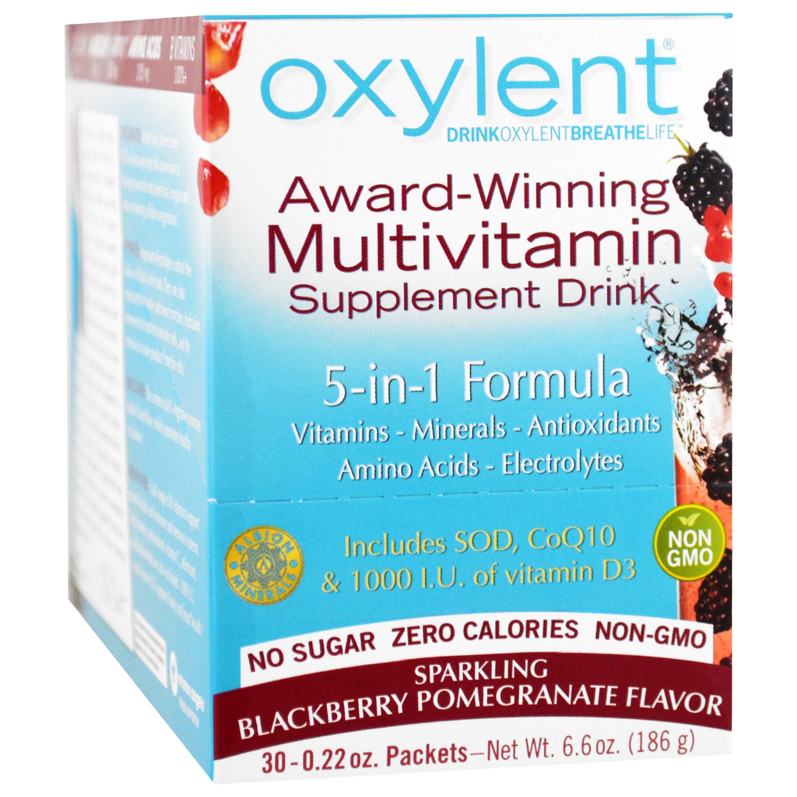 Vitalah, Oxylent, Multivitamin Supplement Drink, Sparkling Blackberry Pomegranate, 30 Packets, 0.22 oz (6.2 g) Each