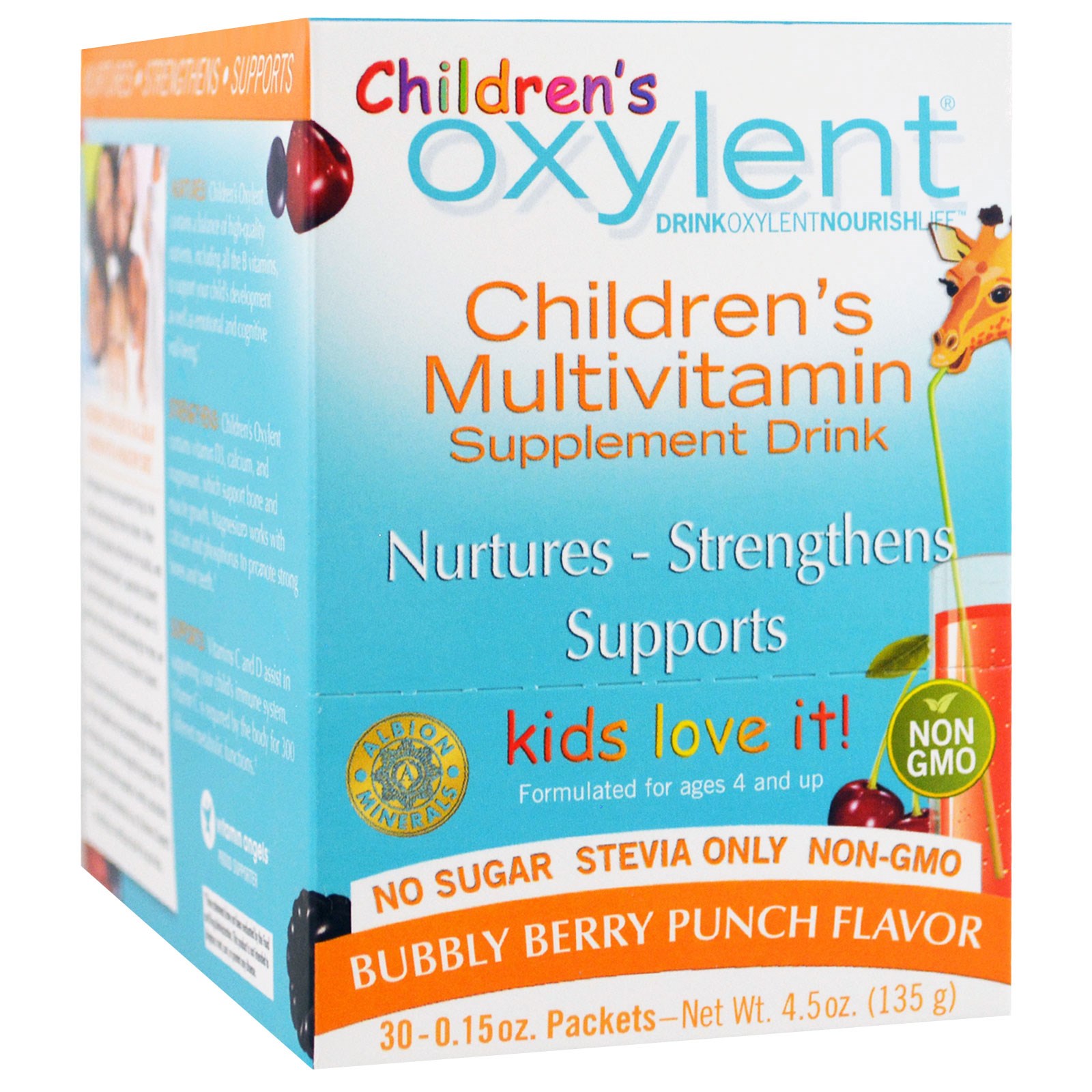 Vitalah, Oxylent для детей, мультивитаминный напиток, со вкусом шипучих ягод, 30 тонких пакетиков по 4.5 г