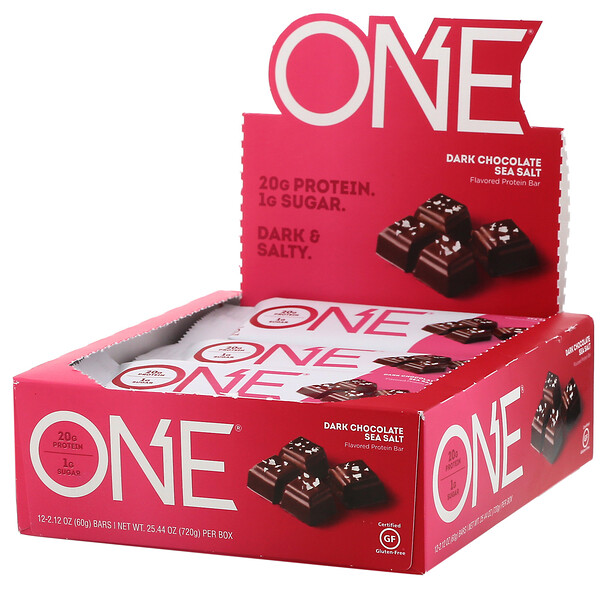 One Brands‏, חטיף One בטעם שוקולד מריר ומלח ים, 12 יחידות, 60 גרם (2.12 אונקיות) כל אחת
