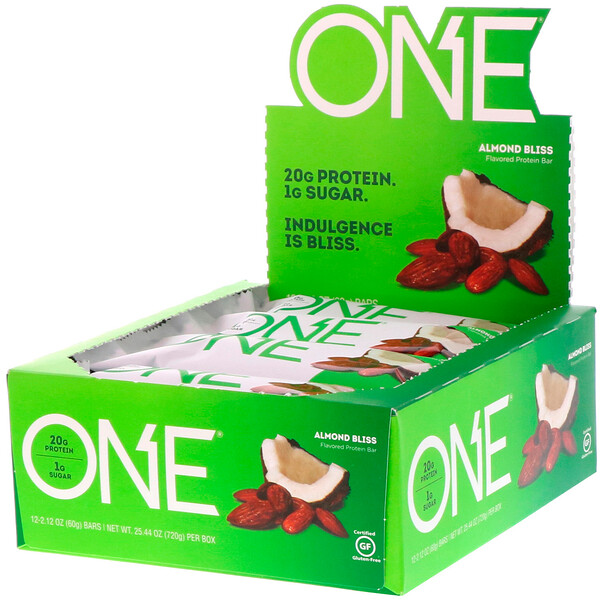 One Brands‏, חטיף ONE‏, שקד Bliss‏, 12 חטיפים, 60 גרם (2.12 אונקיות) ליחידה