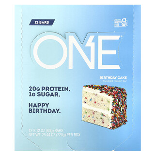 One Brands, Barre protéinée, Gâteau d'anniversaire, 12 barres, 60 g chacune