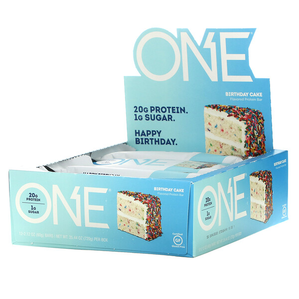 One Brands, ONE Bar, Birthday Cake, 12 Bars, 2.12 oz (60 g) Each