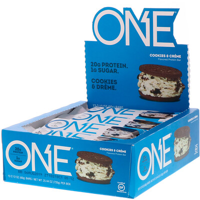 One Brands ONE Bar, Cookies & Cream, 12 Bars, 2.12 oz (60 g) Each