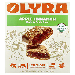 Olyra, Barritas de frutas y cereales, Manzana y canela, 4 paquetes para llevar a cualquier lado, 37,5 g (1,32 oz) cada uno