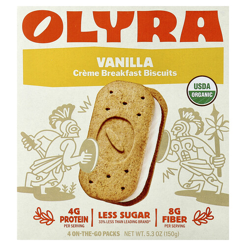 Olyra Creme Breakfast Biscuits, Vanilla, 4 On-The-Go Packs, 5.3 oz (150 g)
