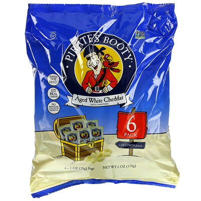 Pirate's Booty Слойки с рисом и кукурузой, выдержанный белый чеддер, 6 пакетиков по 28 г (1 унция)