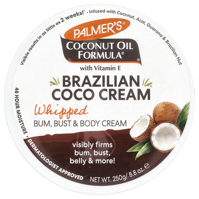 Palmer's, Coconut Oil Formula® con vitamina E, Crema de coco brasileña, Batida, 250 g (8,8 oz)