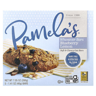 Pamela's Products, Whenever Bars, Blueberry Lemon, 5 Bars, 1.41 oz (40 g) Each