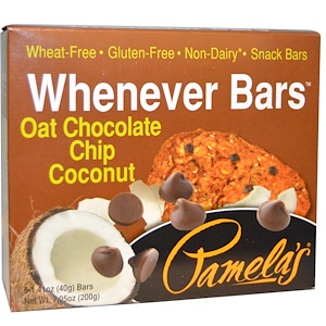 Pamela's Products, Whenever Bars, овсяные школадные батончики с кокосовой стружкой, 5 батончиков, 1,41 унция (40 г) каждый