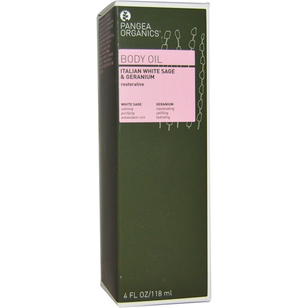 Pangea Organics, Body Oil, Italian White Sage & Geranium, 4 fl oz (120 ml)