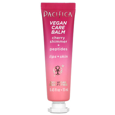 Pacifica Vegan Care Balm, Cherry Shimmer + Peptides, Lips + Skin, 0.43 fl oz (13 ml)