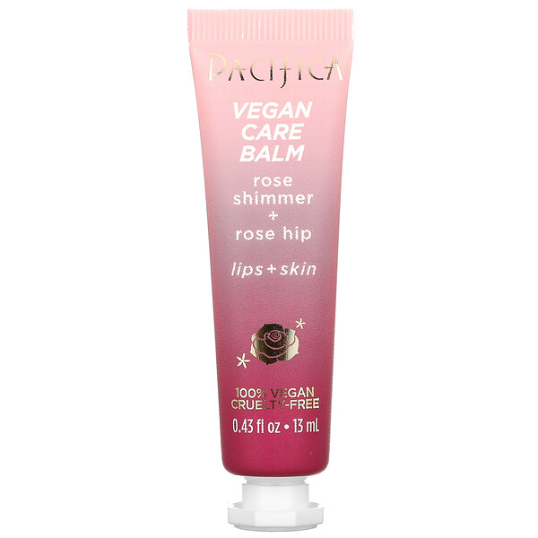 Vegan Care Balm, Rose Shimmer + Rose Hip, Lips + Skin, 0.43 fl oz (13 ml)