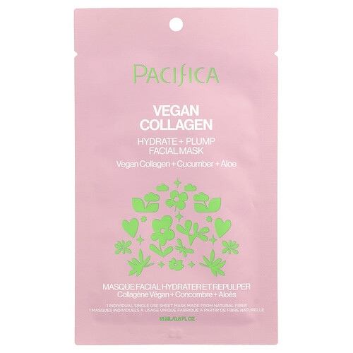Pacifica, Hydrate & Plump Beauty Facial Mask, veganes Kollagen, 1 Tuchmaske, 18 ml (0,6 fl. oz.)