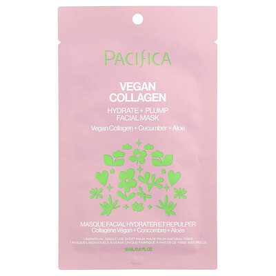 Pacifica, Vegan Collagen Beauty Facial Mask, 1 Sheet Mask, 0.6 fl oz (18 ml)