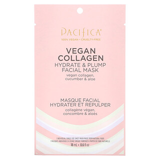 Pacifica, Mascarilla facial de belleza hidratante y voluminosa, Colágeno vegano, Mascarilla en 1 lámina, 18 ml (0,6 oz. Líq.)