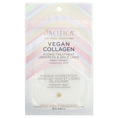 Pacifica, Colágeno vegano, Hidrotratamiento para el contorno de los ojos y las líneas de la sonrisa, Mascarilla para 4 manchas, 10 ml (0,33 oz. líq.)