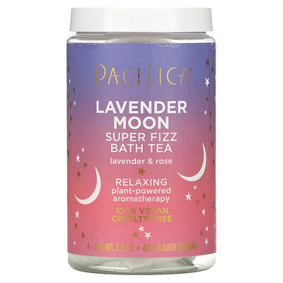 Купить Pacifica Lavender Moon, Super Fizz Bath Tea, Lavender & Rose, 4 Bath Tea Bags, 1.5 oz (42.5 g) Each