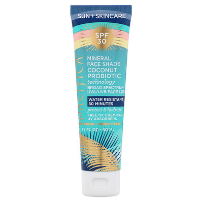Купить Pacifica Sun + Skincare, минеральное солнцезащитное средство для лица, SPF 30, технология с пробиотиками и кокосом, 50 мл (1, 7 жидк. унции)