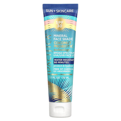 

Pacifica Sun + Skincare, минеральное солнцезащитное средство для лица, SPF 30, технология с пробиотиками и кокосом, 50 мл (1,7 жидк. унции)