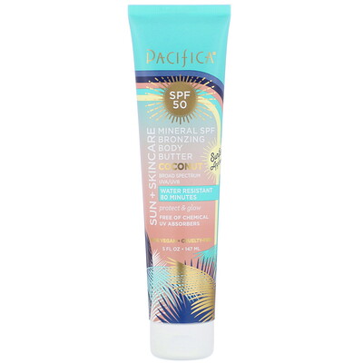 Pacifica Sun + Skincare, Mineral SPF Bronzing Body Butter, SPF 50, Coconut, 5 fl oz (147 ml)