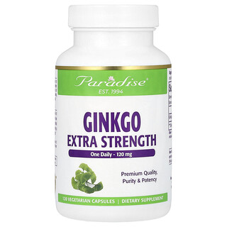 Paradise Herbs, Ginkgo, extra sterk, 120 mg, 120 vegetarische capsules