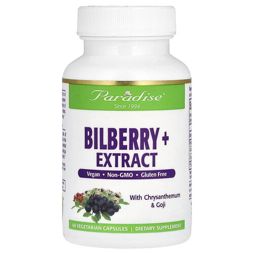 Paradise Herbs, Bilberry + Extract with Chrysanthemum & Goji, 60 Vegetarian Capsules