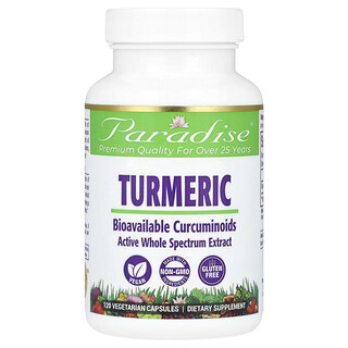 Paradise Herbs, Kurkuma, 120 kapsułek wegetariańskich (250 mg na kapsułkę)