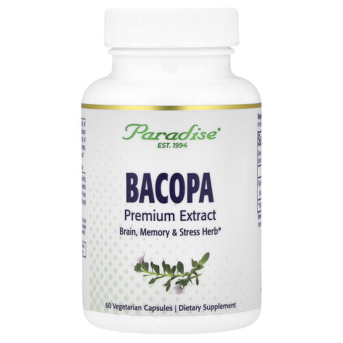 Paradise Herbs, Bacopa, Fettblatt, 60 pflanzliche Kapseln (250 mg pro Kapsel)