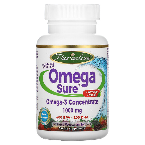 Omega Sure，优质鱼油，1000 毫克，30 粒 Pesco 素食软凝胶