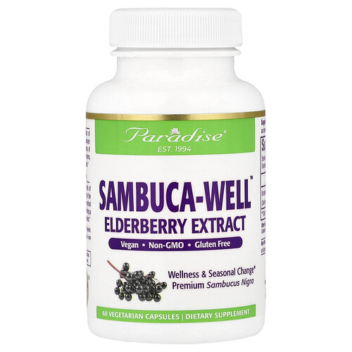 Paradise Herbs Sambuca-Well™, European Elderberry, 60 Vegetarian Capsules (250 mg per Capsule)