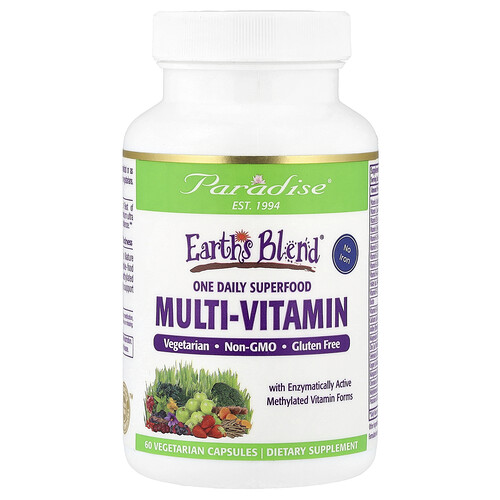 Paradise Herbs Earth's Blend ®, One Daily Superfood Multi-Vitamin, No Iron, 60 Vegetarian Capsules