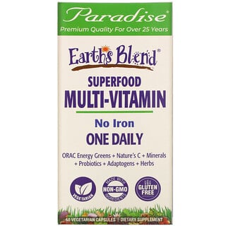 Paradise Herbs, Earth's Blend, One Daily Superfood Multi-Vitamin, Sem Ferro, 60 Cápsulas Vegetais