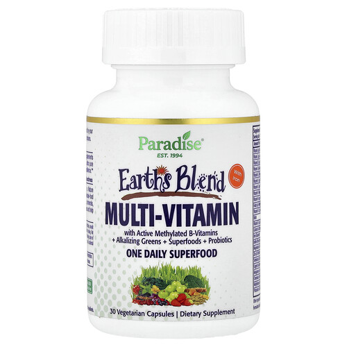 Paradise Herbs, Earth's Blend, Multi-Vitamin mit Eisen, 30 vegetarische Kapseln