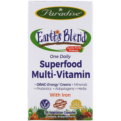 

Earth's Blend, One Daily Superfood Multivitamin, With Iron, 30 Vegetarian Capsules