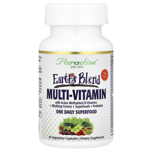 Paradise Herbs, Earth's Blend, Superfood-Multivitamin mit Eisen, eine Kapsel pro Tag, 60 vegetarische Kapseln