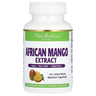 Paradise Herbs, Extrakt z afrického manga, 150 mg, 60 vegetariánskych kapsúl