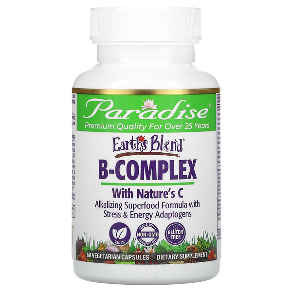 Paradise Herbs, Earth's Blend, B-Complex with Nature's C, 60 Vegetarian Capsules