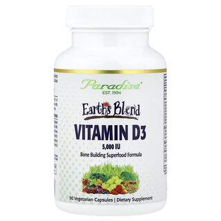 Paradise Herbs, Earth's Blend, Vitamina D3, 5000 UI, 90 cápsulas vegetales