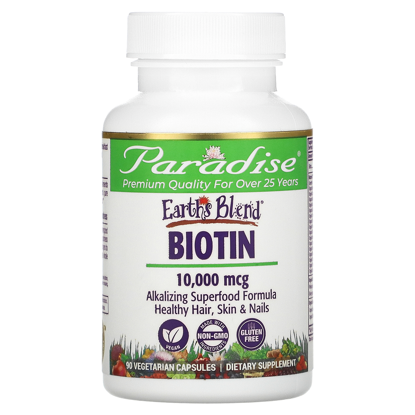 Paradise Herbs, Earth's Blend, Biotin, 10,000 Mcg, 90 Vegetarian Capsules