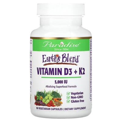 

Paradise Herbs Earth's Blend Vitamin D3 + K2 5 000 IU 90 Vegetarian Capsules