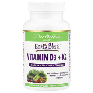 Paradise Herbs, Earth's Blend®, Vitaminas D3 y K2, 90 cápsulas vegetales