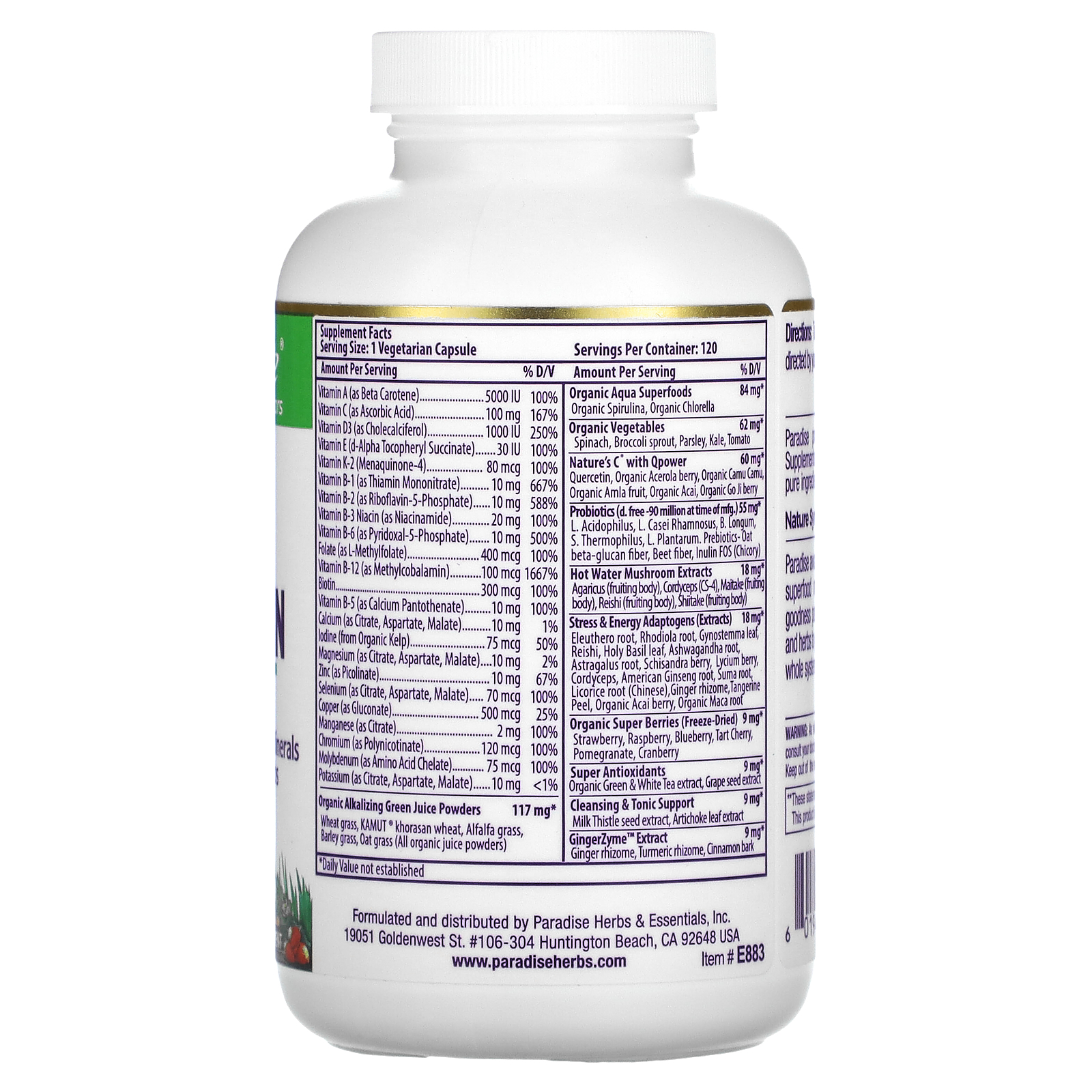 Earth's Blend One Daily Superfood Multi-Vitamin With Iron - 60 Vegetarian Capsules 7 thumbnail image