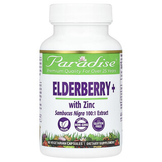 Paradise Herbs, Elderberry+ mit Zink, 60 pflanzliche Kapseln
